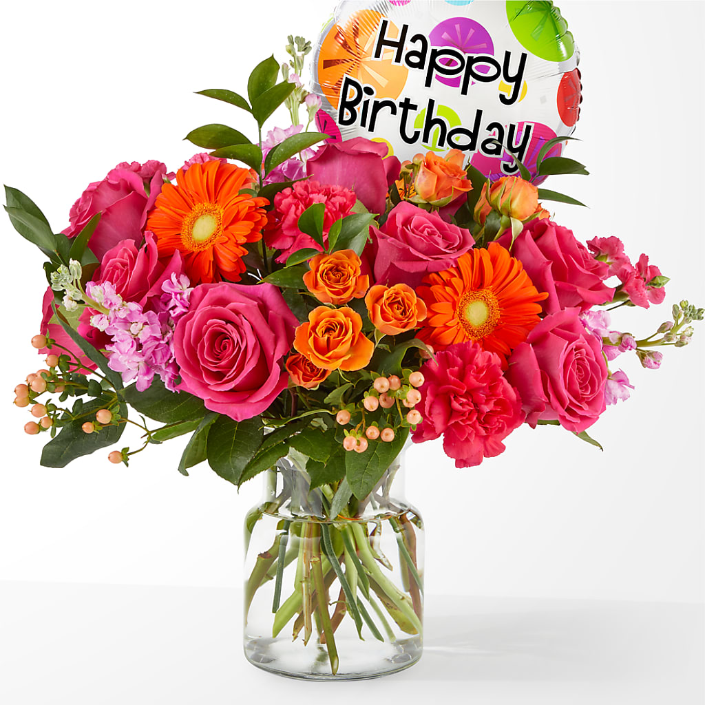 Fiesta Bouquet with Birthday Balloon – Alachua Flowers, Alachua FL
