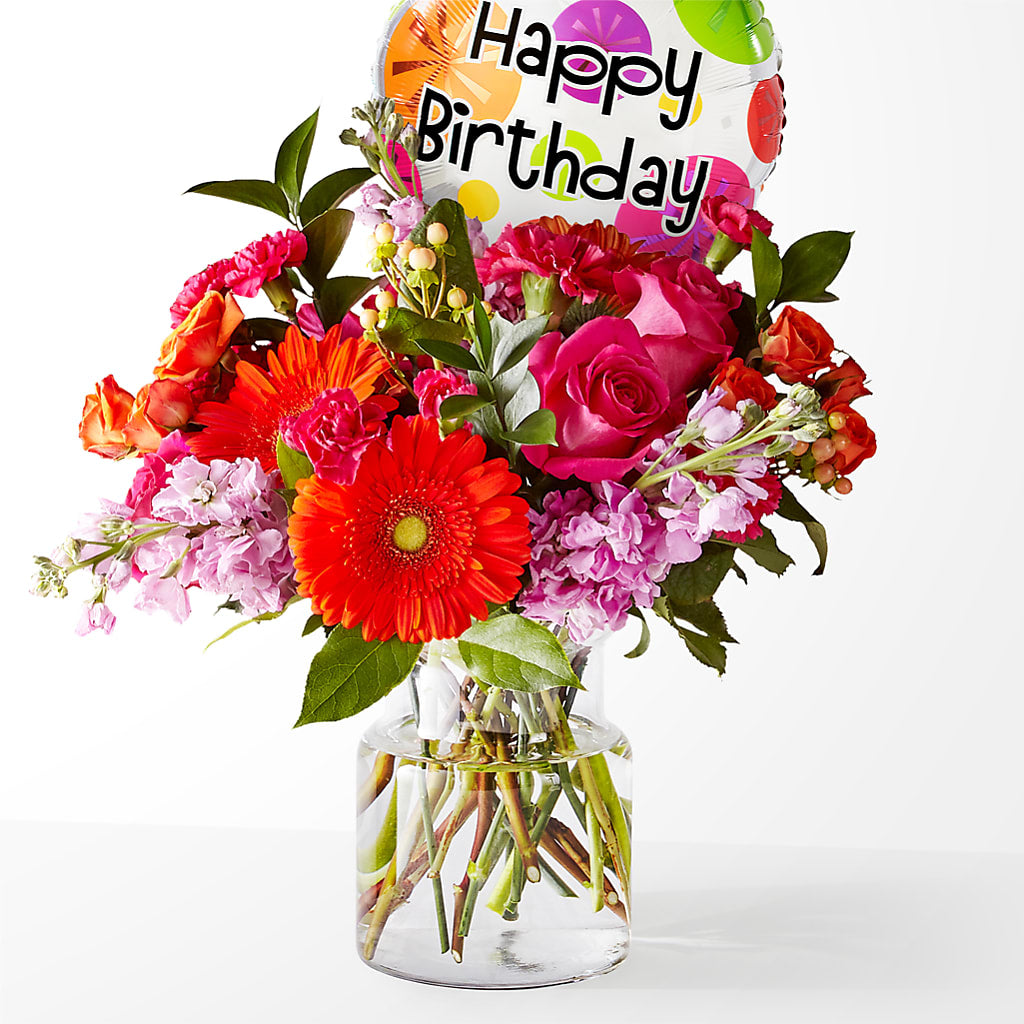 Fiesta Bouquet with Birthday Balloon – Alachua Flowers, Alachua FL