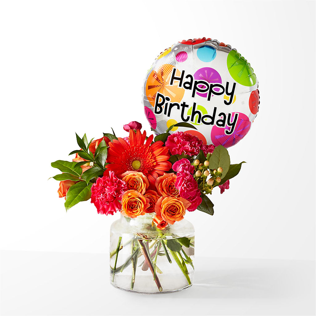 Fiesta Bouquet with Birthday Balloon – Alachua Flowers, Alachua FL