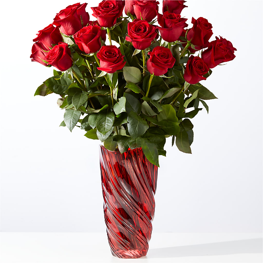 Classic Love Red Rose Bouquet with Luxe Swirl Vase – Alachua Flowers, Alachua FL
