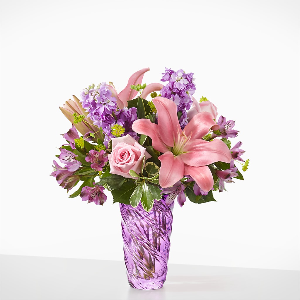 Precious Petals Bouquet with Luxe Swirl Vase – Alachua Flowers, Alachua FL